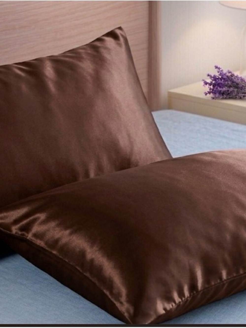 1 Pair of King Size Satin Pillowcase in Brown - Smooth Sleep Finish